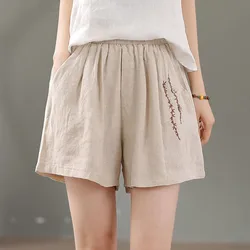 Vintage Cotton and Linen Shorts Female Summer New Loose High Waist Wide Legged Pants Flax Casual All-match Comfortable Pants