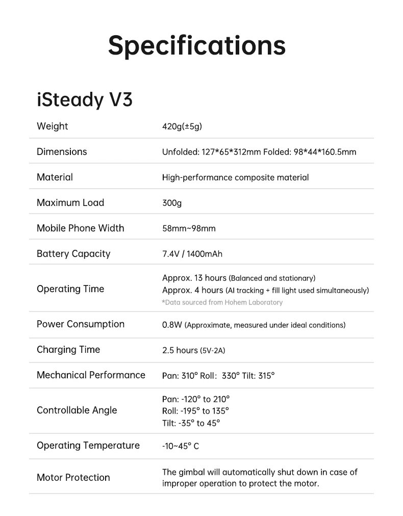 iSteady V3 Gimbal Stabilizer for Smartphone,3-Axis Phone Gimbal for Video Record