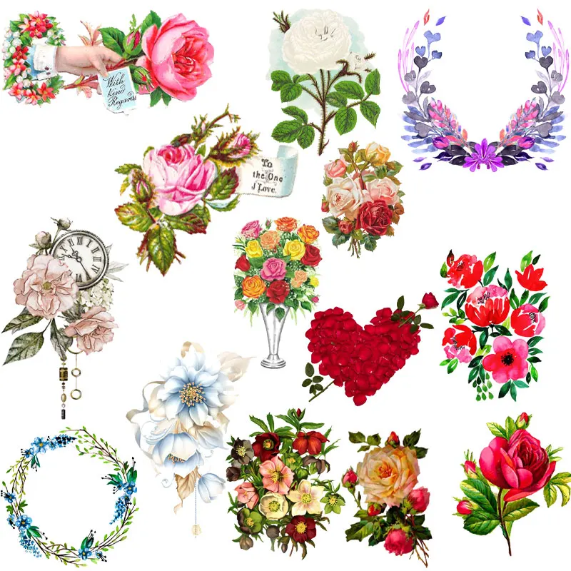 

Vintage Rose Flower Aesthetic Patch Clothing Thermoadhesive Patches on Clothes Iron-on Transfers Stickers Aesthetic for Dress