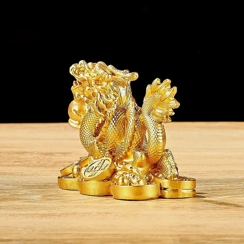 Chinese Auspicious Money Dragon Statuette  Resin Sculpture Feng Shui Decoration Home Living Room Bedroom Office Figurines
