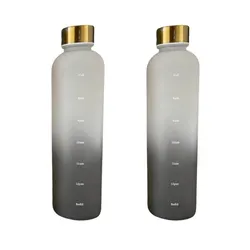 1L Motivational Time-Marked Reusable Water Bottle - Leakproof BPA-Free Frosted Plastic - 1000ml (Grey Black)