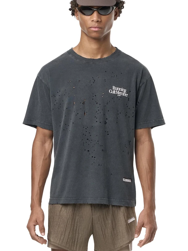 Trendy SATISFY Running MothTech Muscle round Ne Distred Pure Cotton Printed ort Sve T-irt Casual Loose Fit Youth ...