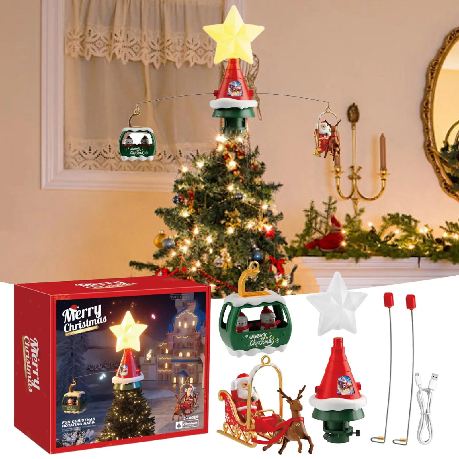 Christmas Tree Topper Rotating Treetop Decoration Tree Topper Ornaments ...
