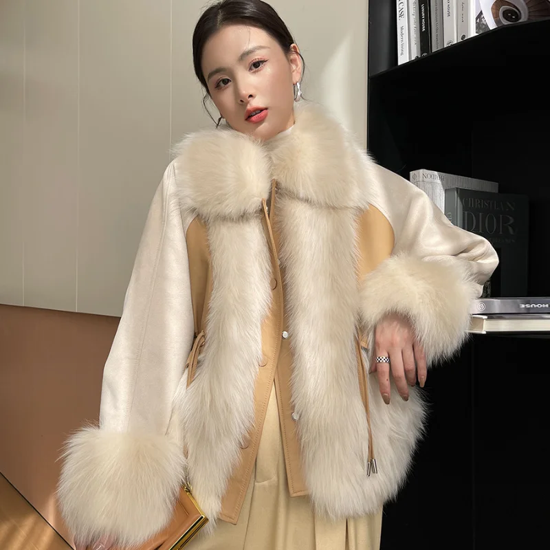 

Jacket Winter Genuine Women Leather Clothes Fox Fur Stitching Sheepskin Fur One-piece Women's Fur Coat Casaco Feminino Lq