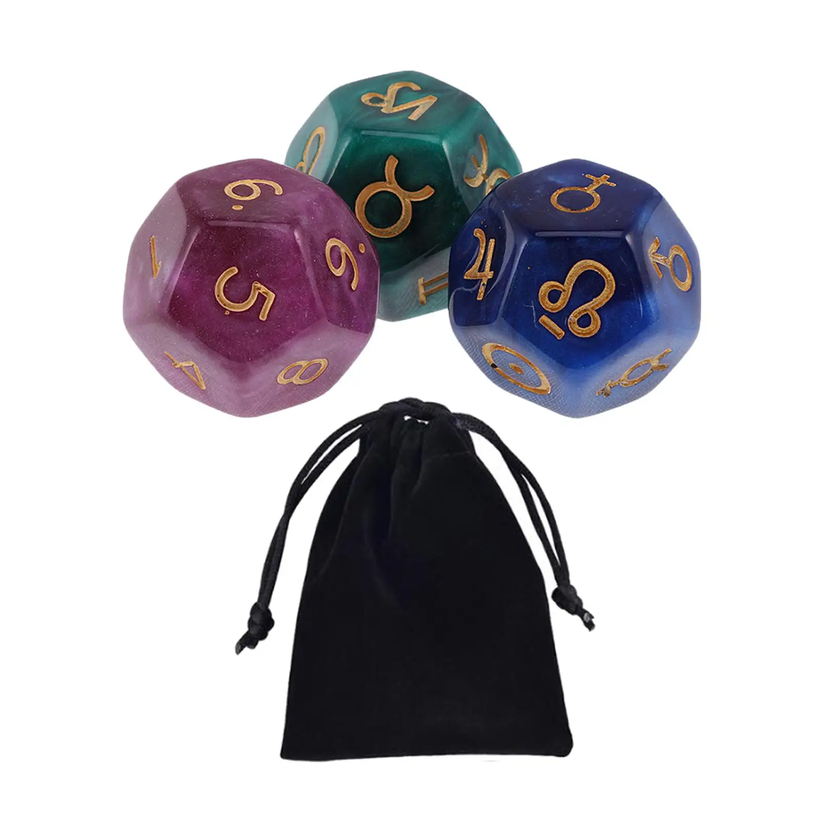3PCS 12 Sided Astrology Signs Dice Magic Dice Witch Constellation Divination Toy Tarot Horoscope Astrology with Bag game dice dice set
