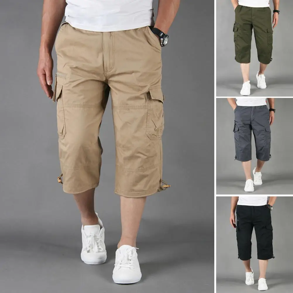 

Cropped Trousers Zipper Fly Cropped Pants Mid-rise Classic Men Summer Casual Cropped Short Trousers Streetwear