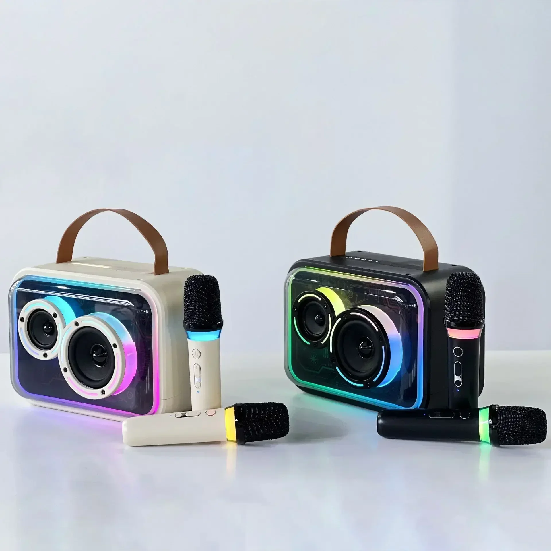 Portable Karaoke Speaker with Microphone RGB Light Support AUX TF Card Family KTV Mini Audio Set Wireless Stereo Singing Machine