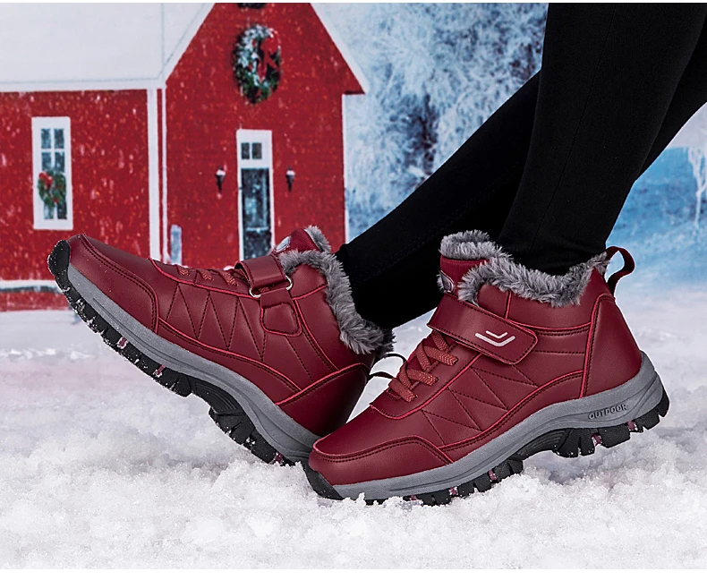 2023 Winter Women Men Boots Waterproof Leather Boots Man Plush Warm Sneakers Man Outdoor Ankle Snow Boots Casual Shoes Big Size