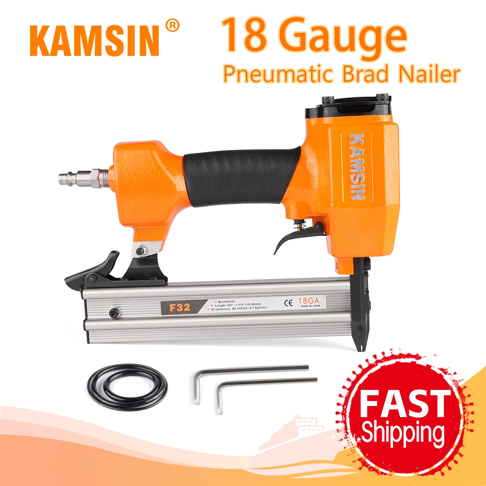 KAMSIN F32 18 Gauge Pneumatic Compact Brad Nailer, Fits 10-32mm Nails,  Air Power Finish Nail Gun for DIY Project, Furniture 100pcs lot picture hanging nails hardware nail kit fits picture hangers holds up to 5 30 lbs 0 05 inch