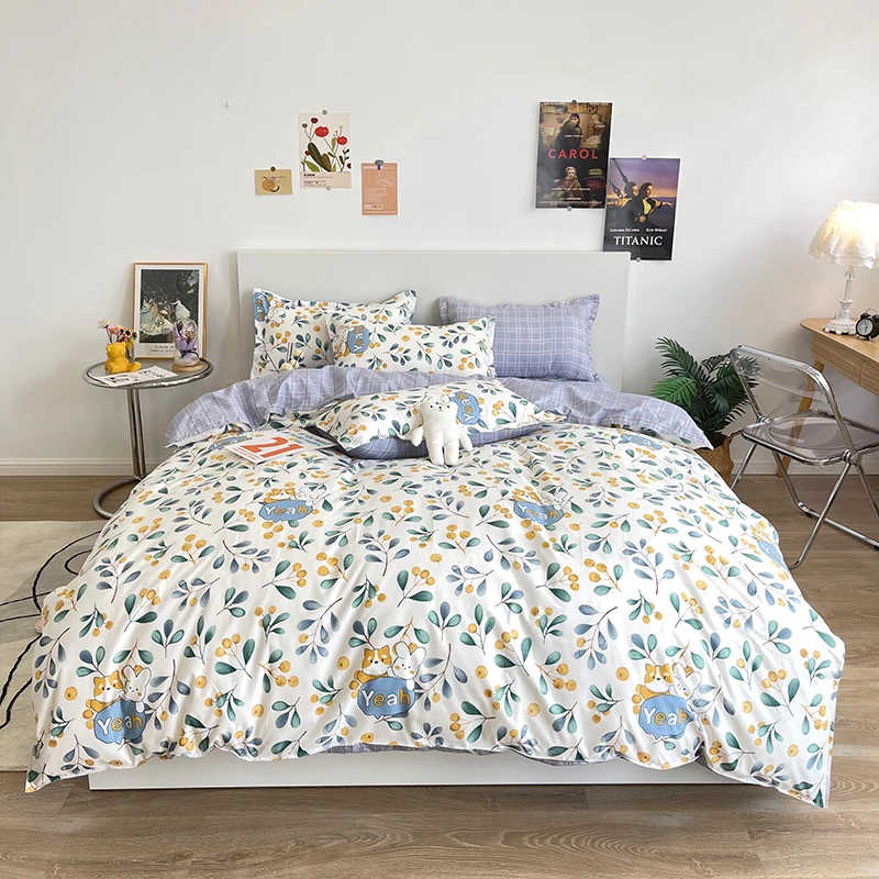 Cute Bedding Set Children Single Double Queen Size Flat Sheet Quilt