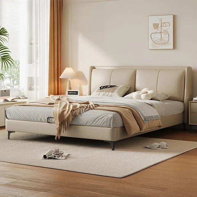 Lit de rangement minimaliste en cuir Corium, design moderne et simple pour filles, lit double pour chambre principale, mobilier de maison 1