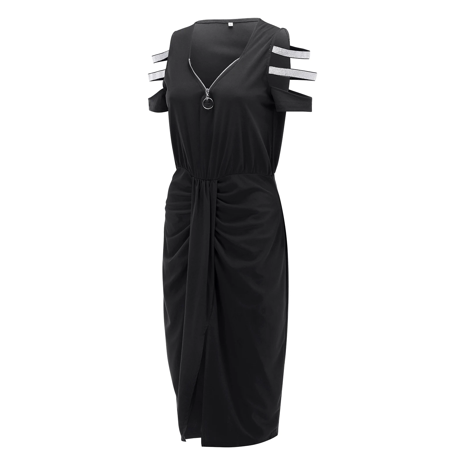 Vestido midi negro - detalle escote y tirantes