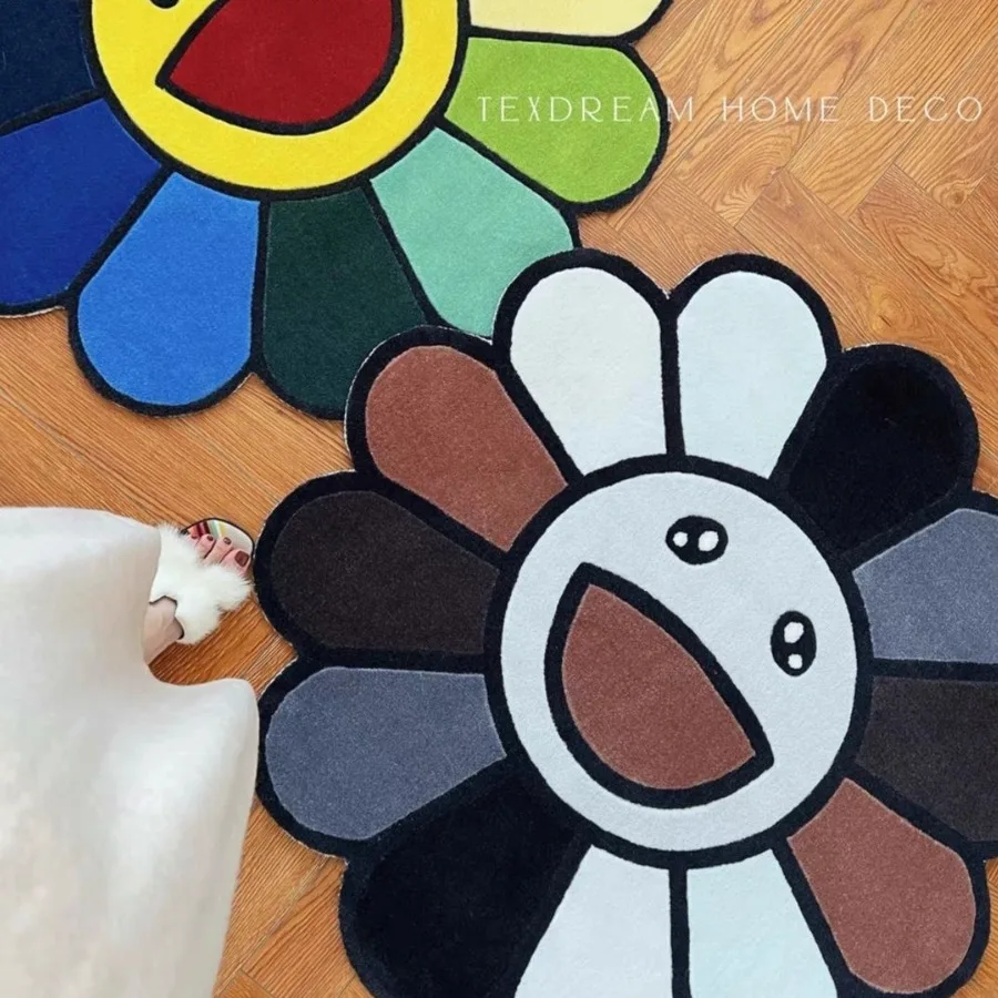 Flower Floor Mat / Rainbow × Ecru beige