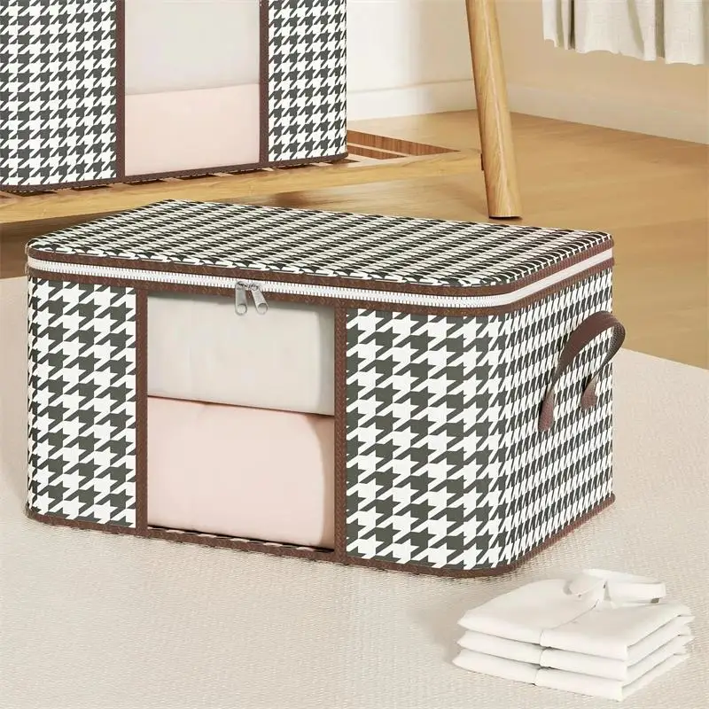 Clothes Storage Box Visible Large Capacity Portable Household Foldable Dustproof Quilt Zipper Container Handles