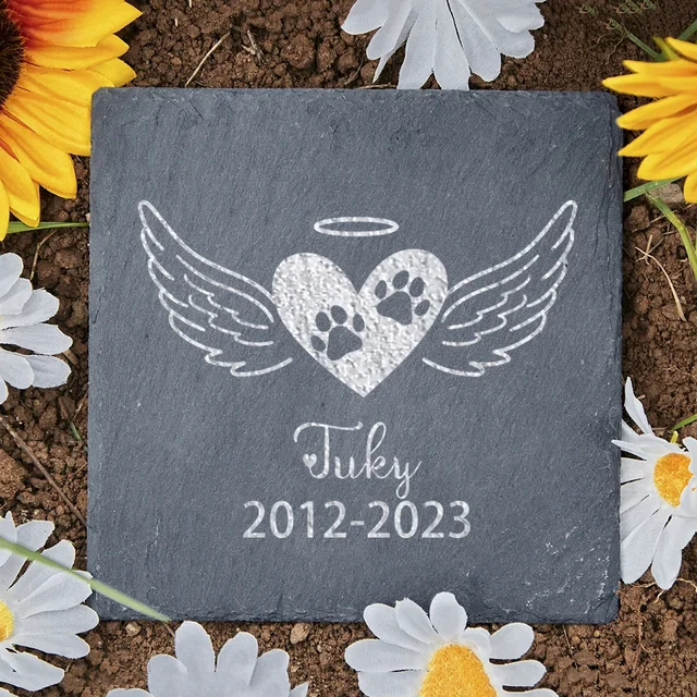 Custom Double Paw Winged Memorial Stone