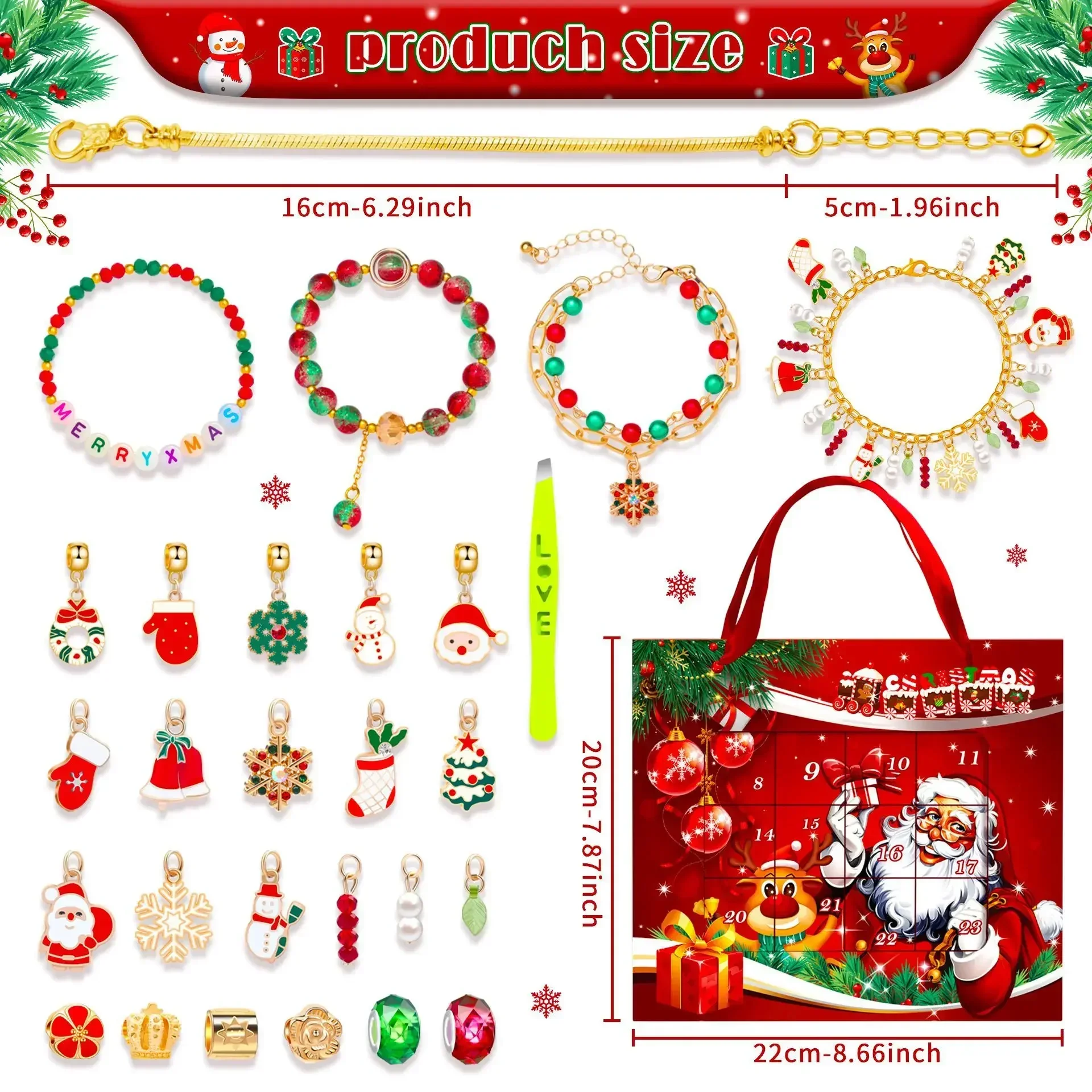 thumbnail image 1 of Calendario de Adviento de 24 días Caja de regalo de joyería Juego de pulseras de joyería azul DIY para niñas y niños Calendario de Adviento de Navidad de cuenta regresiva 2024, 1 of 5