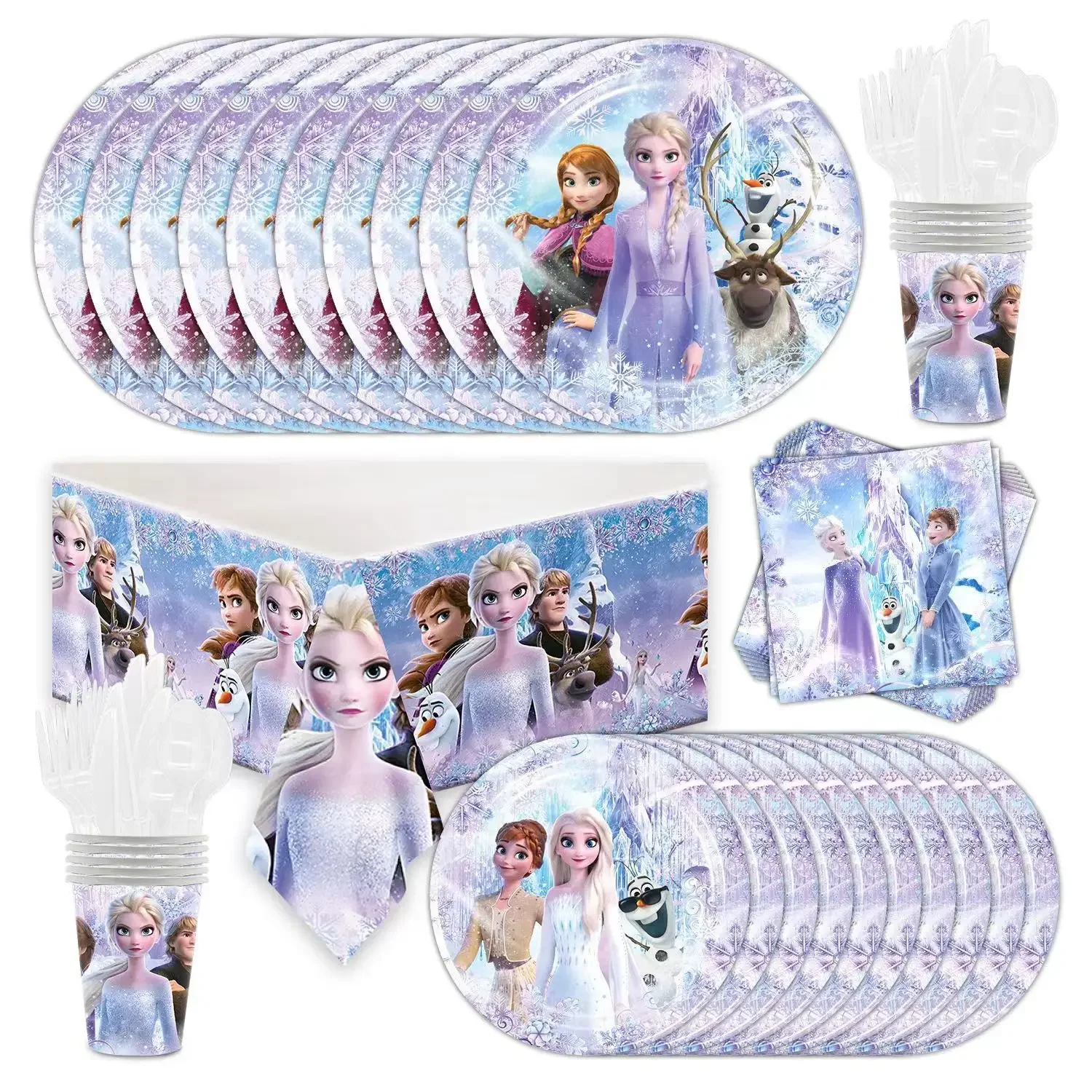 Disney Frozen Elsa Anna Princess Girl Favor Birthday Party Decor Disposable Tableware Cup Plate Straw Banner Balloon Supplies