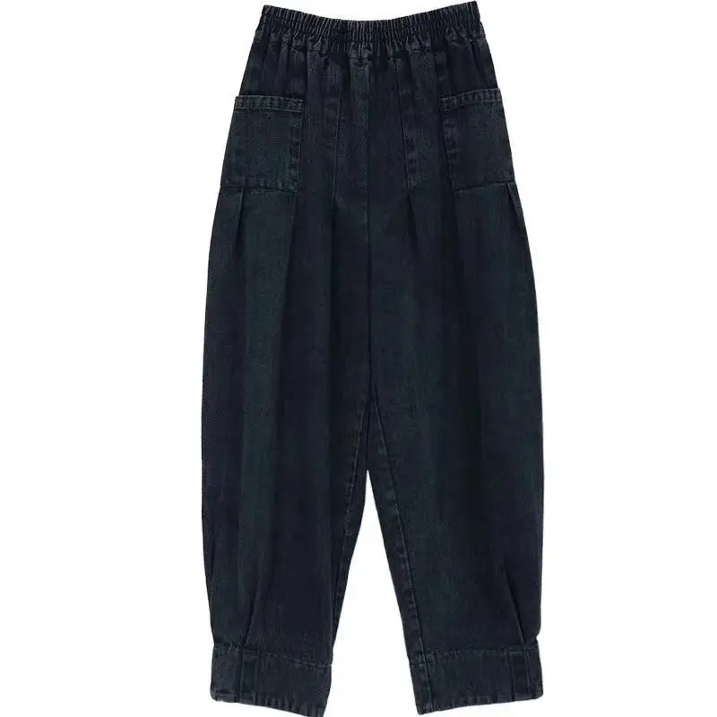 Vintage Oversize Elastic Waist Wide Leg Pants Women Jeans High Waisted Harlem Pants Big Size Casual Spring Autumn Trouser Loose