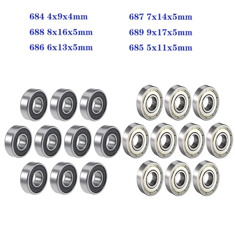 Rodamiento de bolas de ranura profunda, rodamientos de Cala de sellado de goma para Longboard, patines de ruedas, 688rs, 684, 685, 686, 687, 688, ZZ, RS, 2RS, 10 piezas