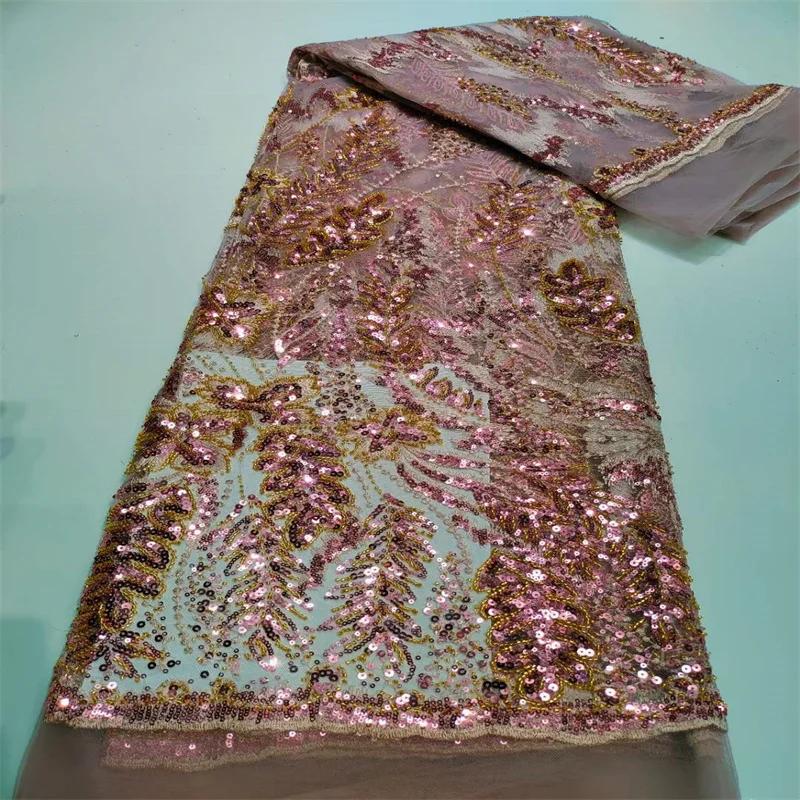 

Pink African sequins fabric French Tulle mesh lace fabric for Bridal material 2022 high quality Nigerian lace fabric