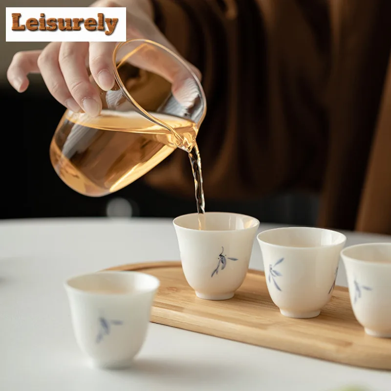 Hand Painted Butterfly Orchid Travel Tea Set Kit Aesthetic 1 Pot 4 Cups Tea Making Glass Tea Pitcher Portable Tote Bag Supplies