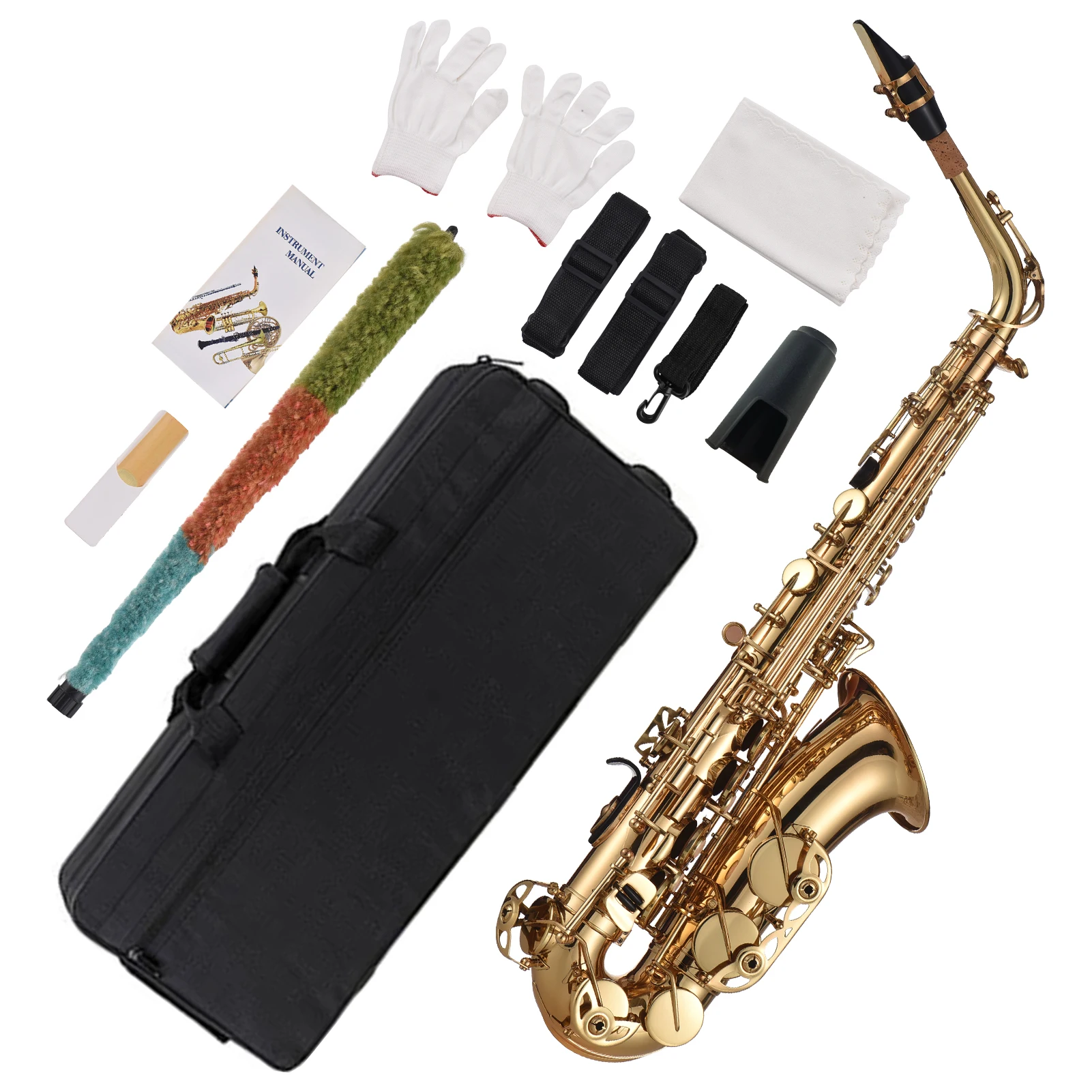 Eb Alto Saxophone Brass Lacquered Gold E Flat Sax 875 Key Type Woodwind Instrument with Cleaning Brush Cloth Gloves Strap Padded