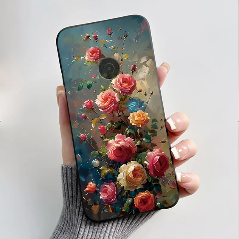 Cute Flower Cartoon Soft Silicone Phone Case – Black Printed Shell Cover