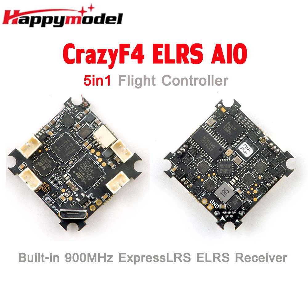 

HappyModel CrazyF4 ELRS AIO 5in1 Flight Controller Built-in 900MHz ExpressLRS ELRS RX BLHELIS 5A 200mW for FPV Tinywhoop Drone