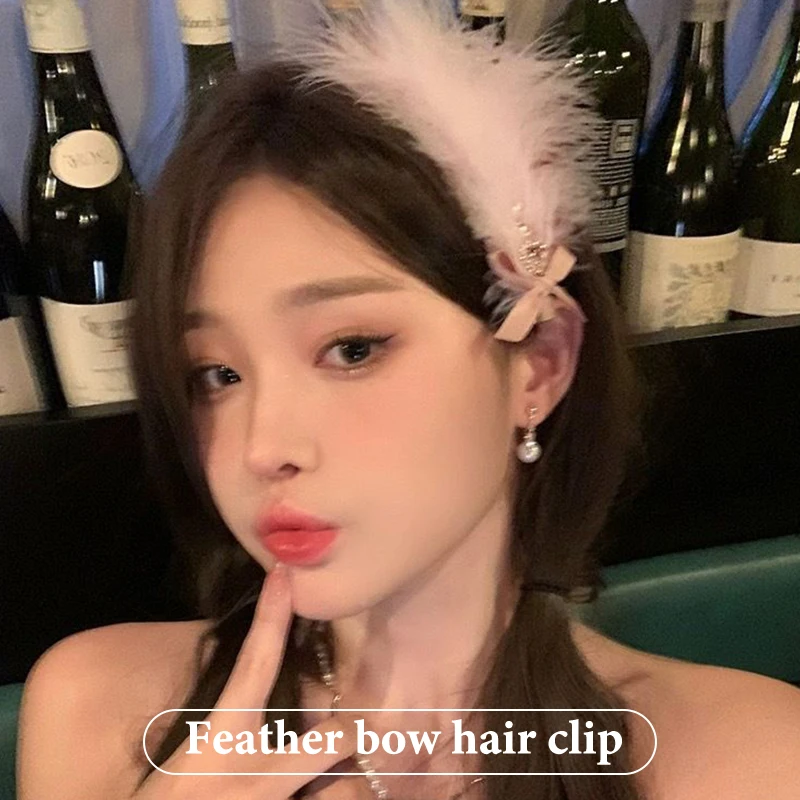 

Autumn/Winter Bow Elegant Feather Hair Clip Plush Young Girl Bangs Hair Clips Side Clamp Accessories