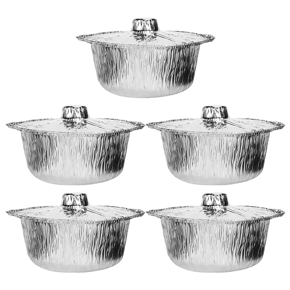 

Aluminum Foil Pot Food Baking Pan Aluminum Foil Pot with Lid Covered Baking Foil Pot for Food Camping Picnic BBQ Supply