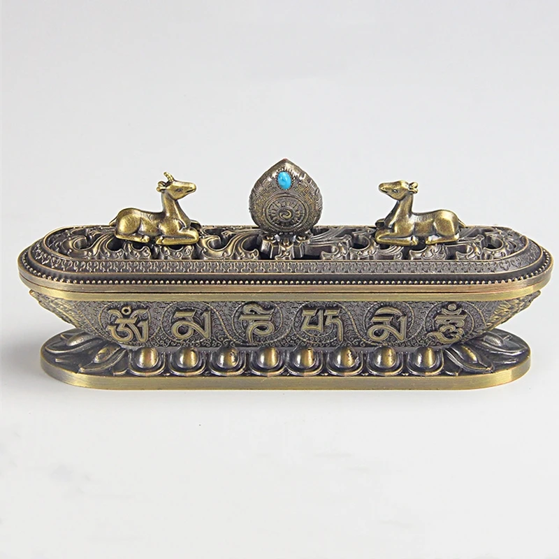 Lying Incense Burner Eight Auspicious Six Words True Speech Copper Alloy Thread Incense Box DIY Zen Tea Ceremony Ornaments