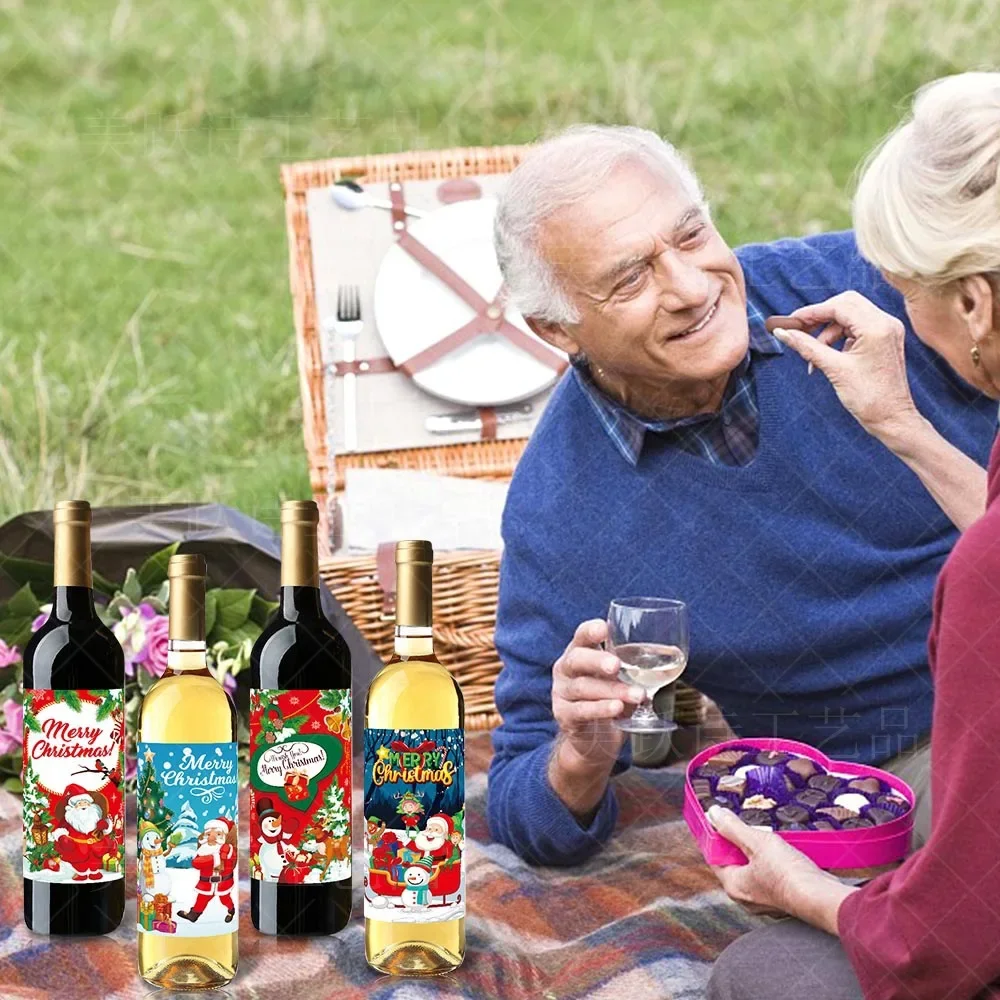 Christmas Wine Bottle Stickers Bar Beverage Bottle Label Santa Claus Happy New Year Merry Xmas Wine Bottle Labels Party Decor