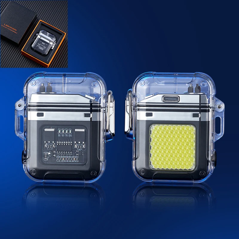 Waterproof Lighter Windproof Lighter Electric Flashlight Transparent Plasma ARC USB Rechargeable Lighters Outdoor Camping Gift bbq lighter butane gas lighter kerosene lighter