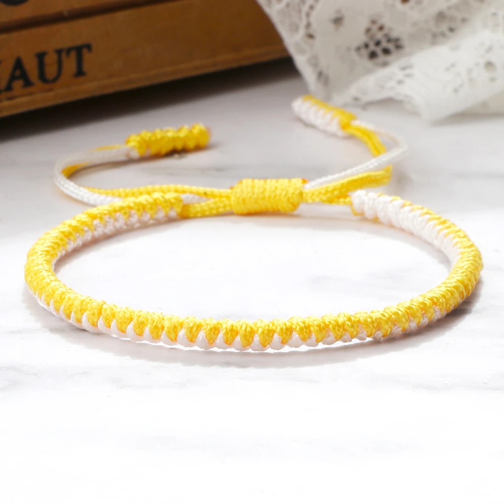 Pulseras tejidas amarillas para hombre y mujer, brazaletes de cuerda simples de hilo trenzado ajustable hechos a mano, accesorios de joyería para mejor amigo|Pulseras de amuleto| -