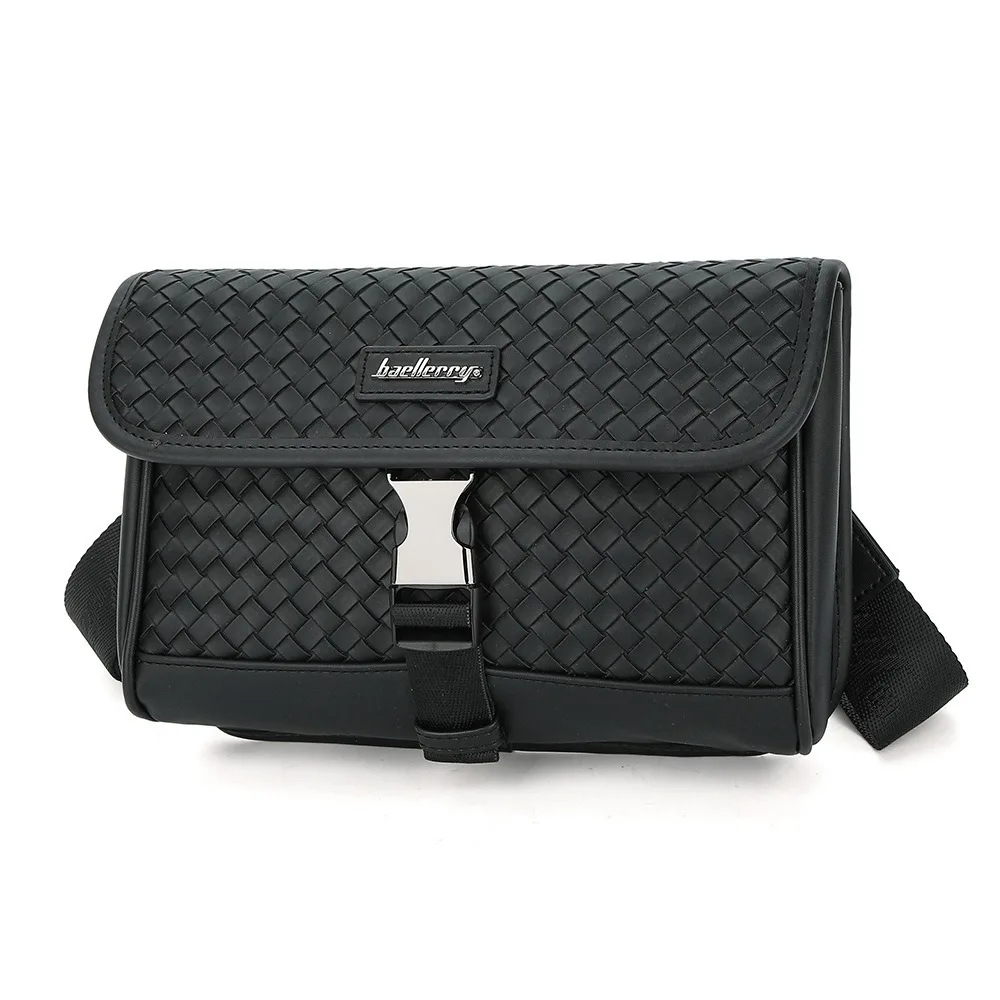 Men's Woven Texture PU Leather Cycling Backpack, Waterproof Business Laptop Backpack with Buckle Closure, Commuter Daypack