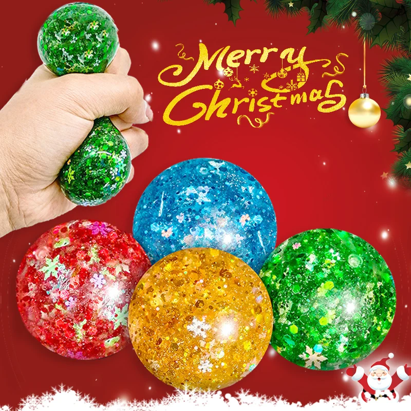 

Christmas Snowflake Glitter Ball Pinch Happy Toys Rubber Squeeze Slow Rebound Vent Ball Kids Decompression Toy Decorative Balls