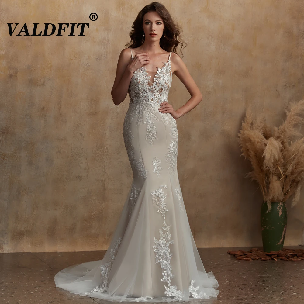 

Valdfit Long Mermaid Lace Wedding Dresses for Woman Sweep Train Backless Bridal Gown Vestidos De Novia Robes De Mariee 57458