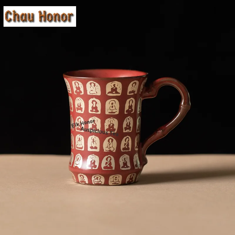 1pc 75ml Cinnabar Red Buddha Handle Teacup Luxury Tea Bowl Cute Cup Tea-tasting Smelling Cup Chazhan Master Cups Drinkware Gifts