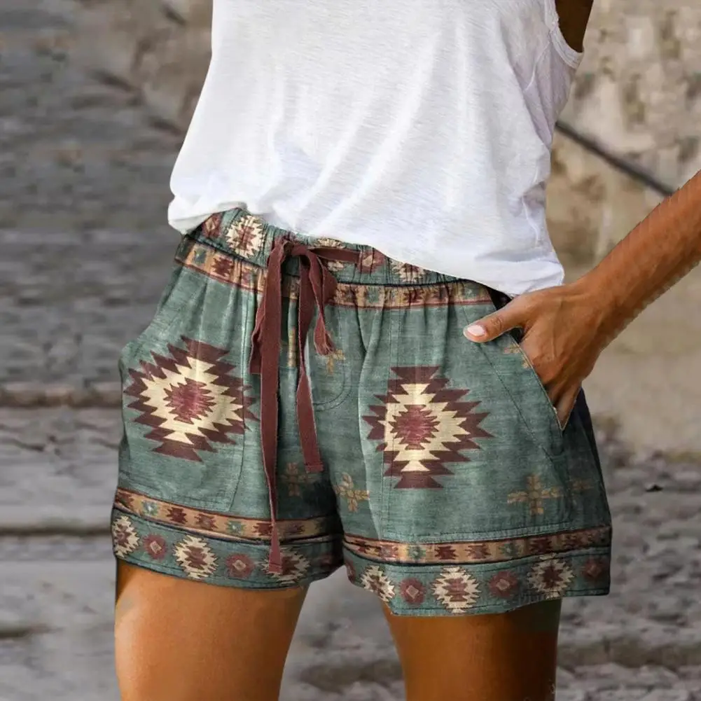 

Trendy Summer Shorts Elastic Waistband Skin-touching Beach Shorts Outdoor Casual Drawstring Women Shorts