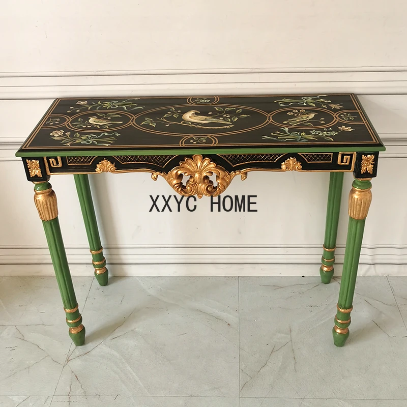 

European Style Handmade Painted Flowers and Birds Console French Hand Painted Home Console Tables Model Room Designer Strip Desk