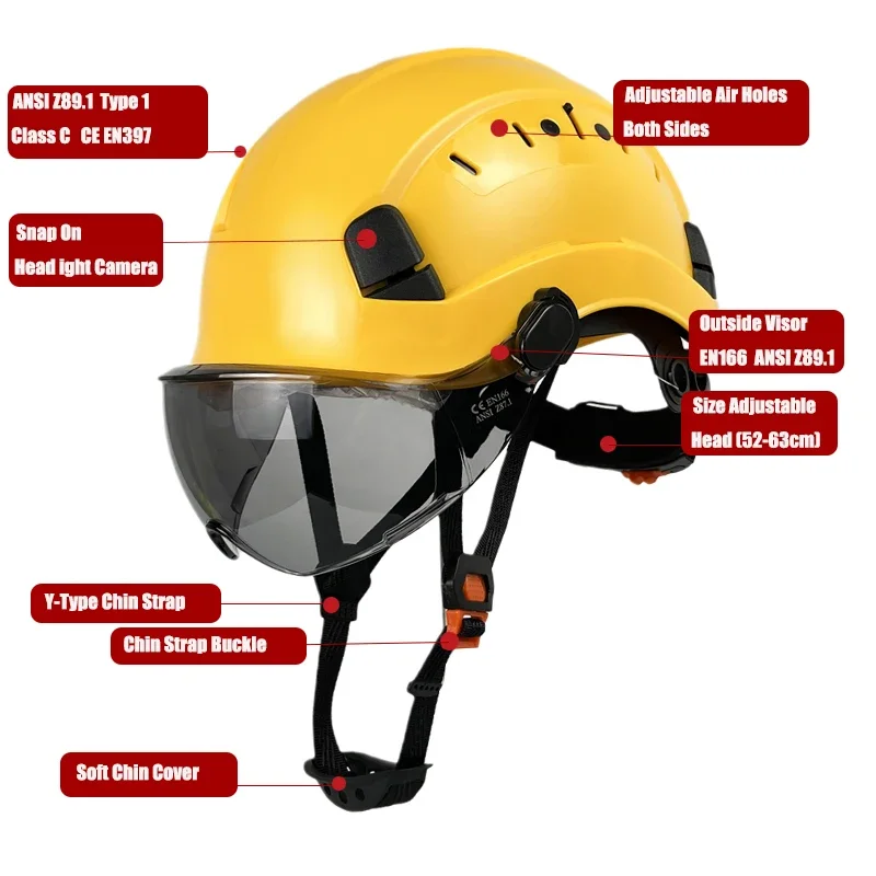 

Safety Helmet With Goggles Men's Construction Hard Hat High Quality ABS Protective Helmets Work Cap For Working Climbing Riding