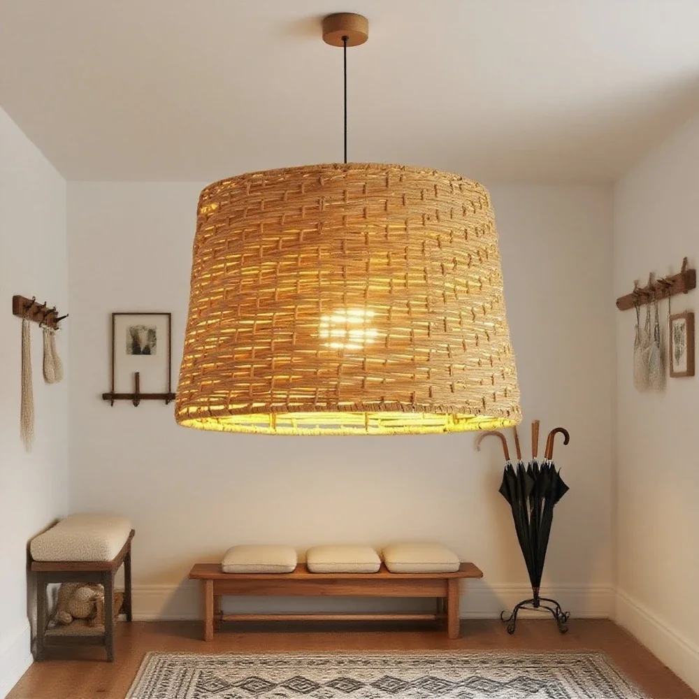Pendant Lighting Farmhouse Natural Rattan Ceiling Hanging Light Single Dining Room Hanging Lamp Restaurant Pendant Lamp 727