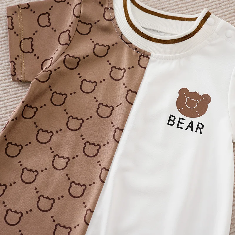 Baby Rompers Cotton Jumpsuit Baby Jumpsuit Newborn Clothes Cute Cartoon Patchwork Teddy Bear Comfortable And Soft Summer Boys And Girls 0-18 Short Sleeved Baby Jumpsuit