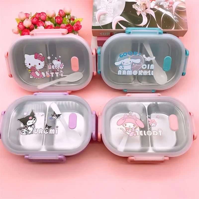 

Kawaii Sanrio, Hello Kitty Bento Box My Melody мультяшный студенческий Ланч-бокс из нержавеющей стали для микроволновой печи доступны герметичные игрушки