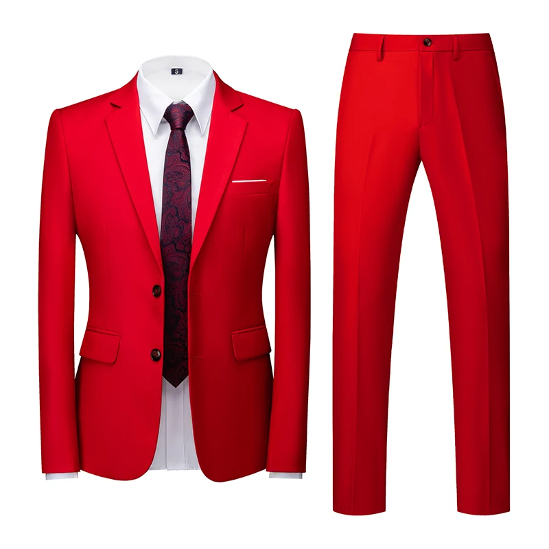 Mens Suit (Blazer and Pant) Men Formal Business Banquet Groom Wedding Suit 2Piece Large Size 6XL Pure Color Male Slim Fit Tuxedo Dress Set
