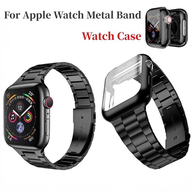 

Metal Band+Case For Apple Watch 45mm 41mm 44mm 49mm 40mm Metal Stainless Steel Integrated Wristband iWatch Ultra 9 8 7 6 5 4 SE