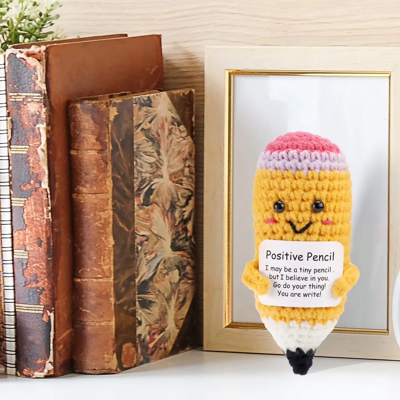 Crochet Yarn Crochet Kit Crochet Hooks Knitting Supplies Crochet Needles Knitting Craft Supplies Knitting Loom Handmade Knitted Positive Energy Pencil Doll With Card Desktop Ornament Funny Wool Crochet Emotional Support Pencil Doll Gifts