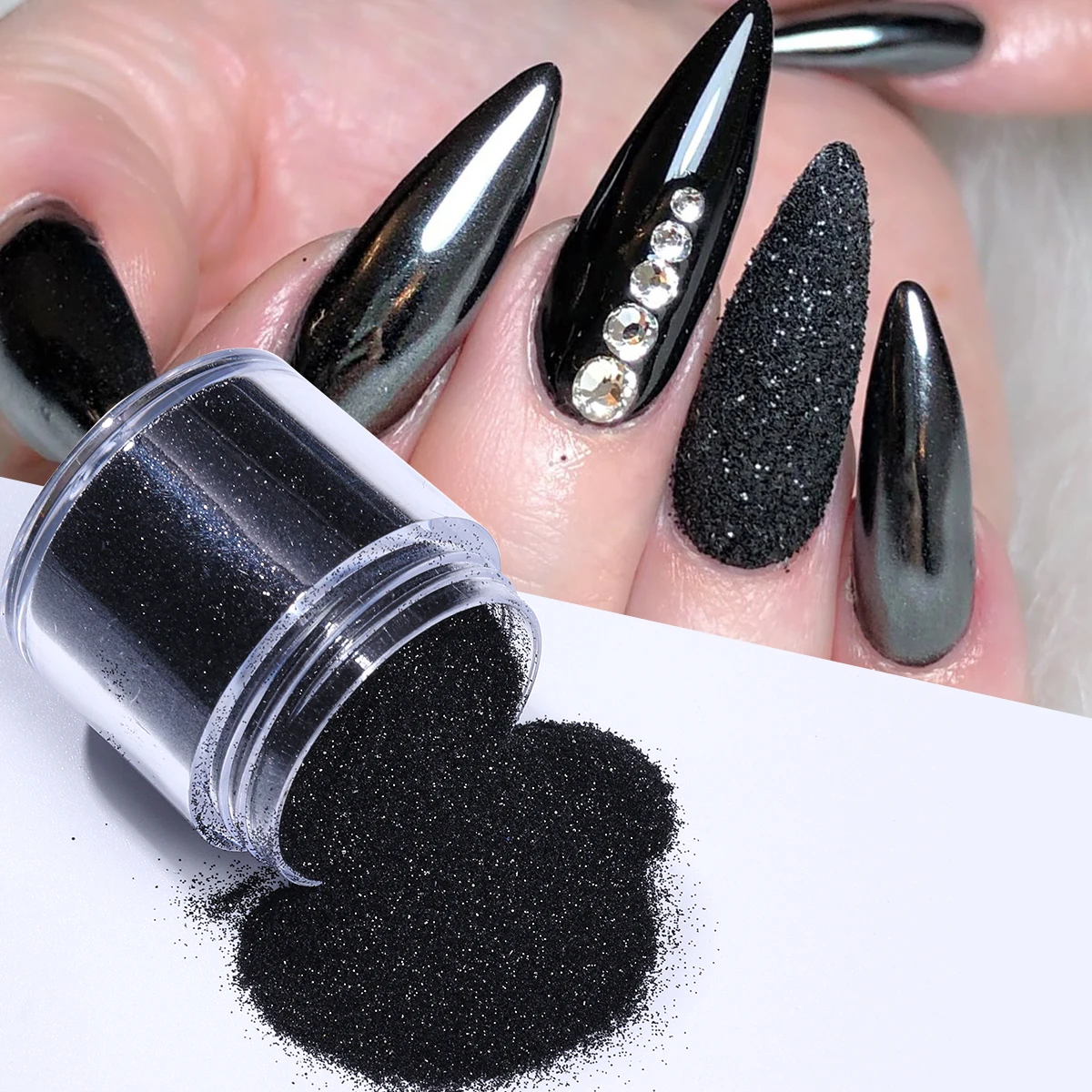 4pcs Fine Iridescent Sweater Nail Sequin Black White Sugar Powder Holographic Pigment Winter Sparkly Design Manicure Decor Flash