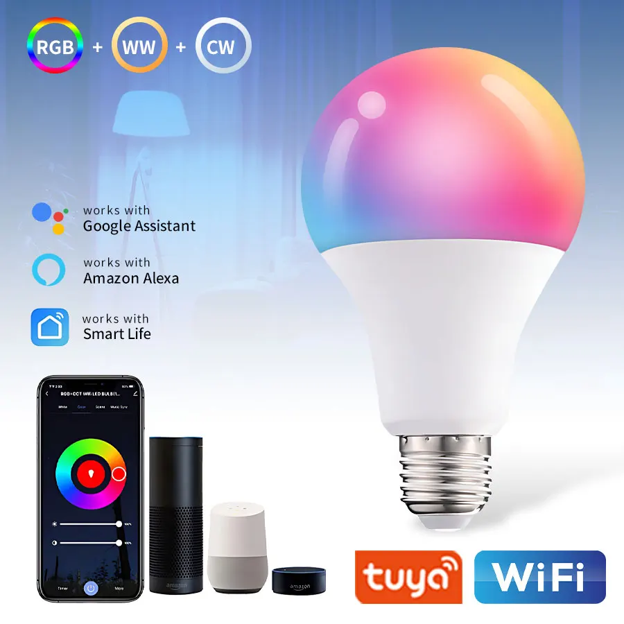 Smart WiFi RGB Dimmable LED Light Bulb with Voice Control