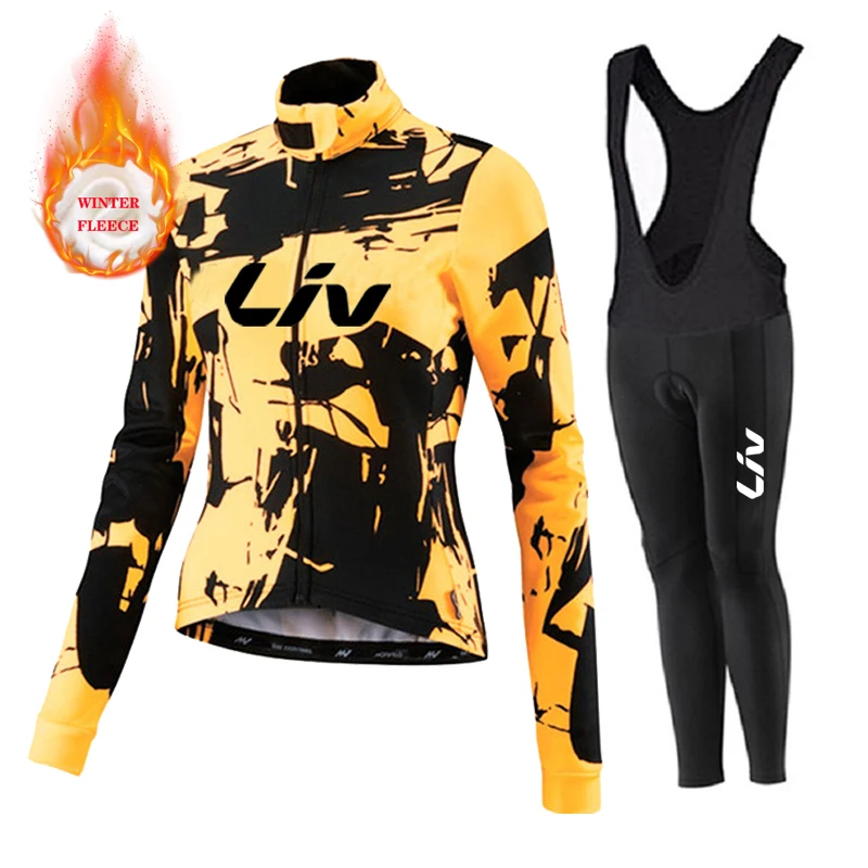 Liv Women Team Winter Fleece Long Sleeve Cycling Jersey Set Mountian Bicycle Clothes Wear Ropa Ciclismo Racing Bike Jersey Suit 5
